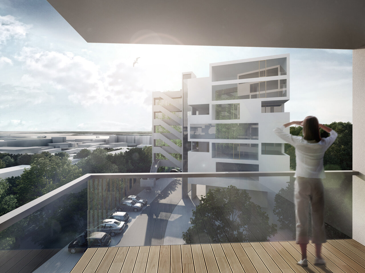 E28 Visualisierung Ausblick Balkon Wohnungsbau Flensburg