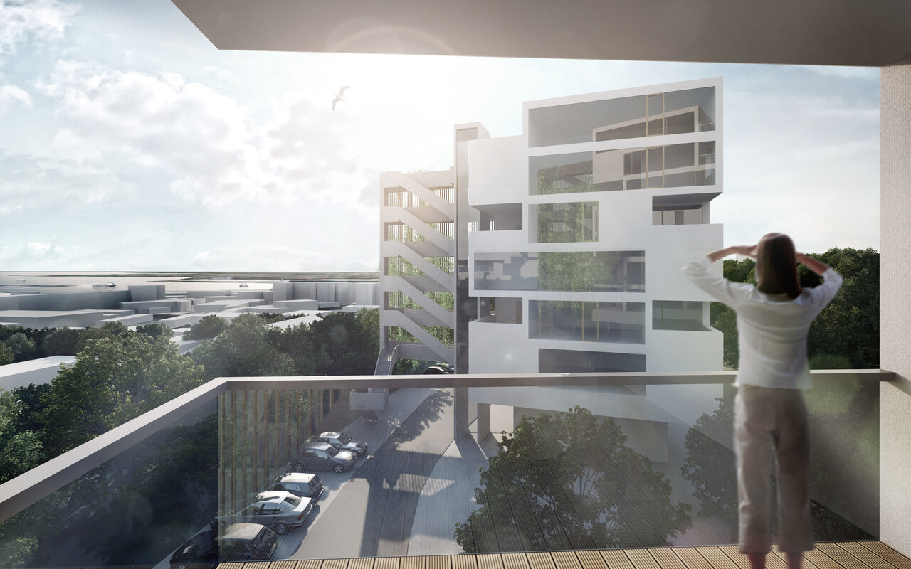 E28 Visualisierung Ausblick Balkon Wohnungsbau Flensburg