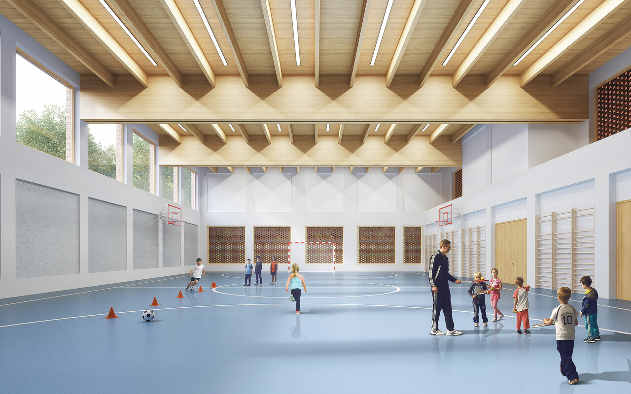 Visualisierung Sporthalle Grundschule und KiTa Hannover